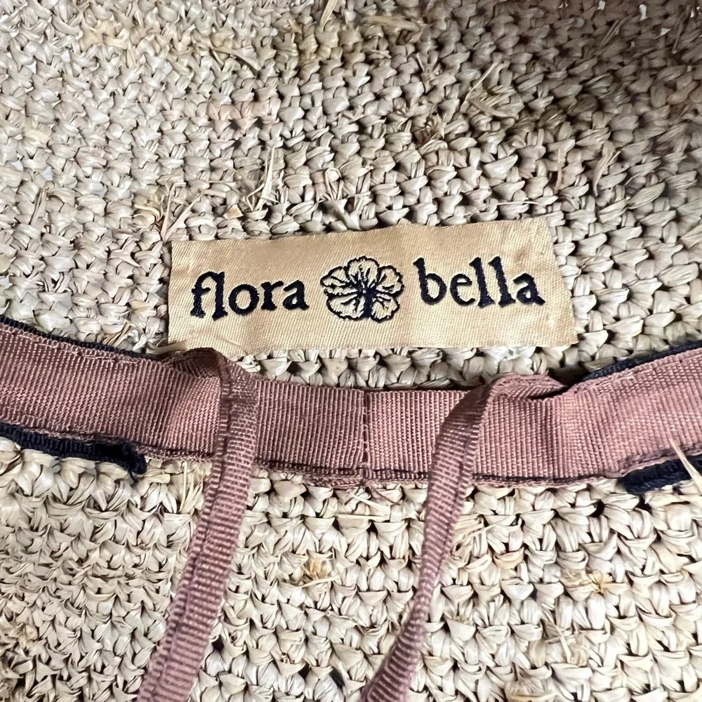 Flora Bella Straw Sun Hat Floppy Wide Brim Adjustable Beach Vacation Beachwear